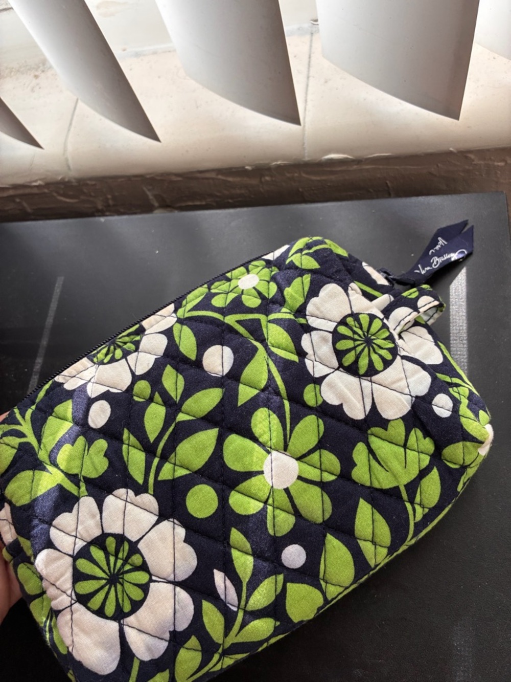 Vera Bradley Navy, Green & White Quilted Floral Cosmetic Pouch